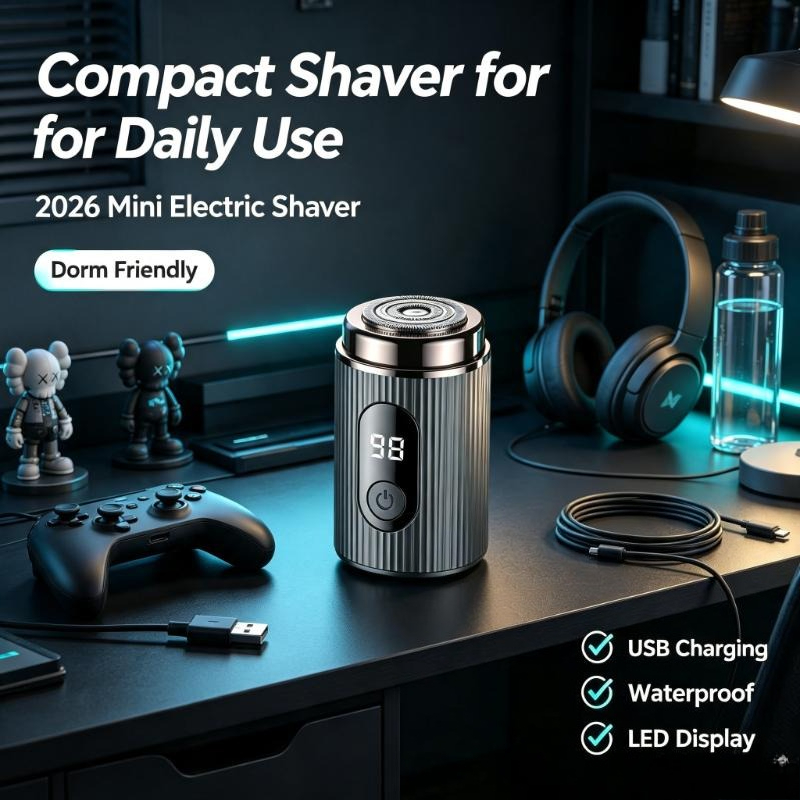 Mens Grooming Travel Kit - Мини-электробритва 2026, портативная, перезаряжаемая, водонепроницаемая, компактная
