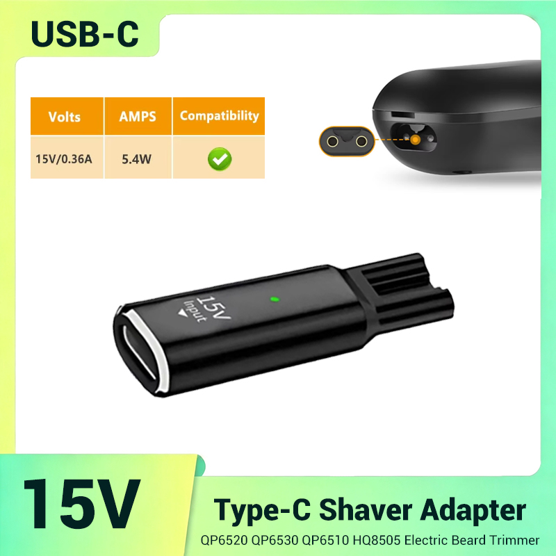 Electric Shaver Rotary - 15В USB-C безопасный стабильный мини-адаптер для